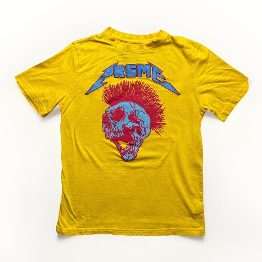 Orginal Preme Shirt Mens Medium Yellow Skull Embroidered Short Sleeve Crew Neck